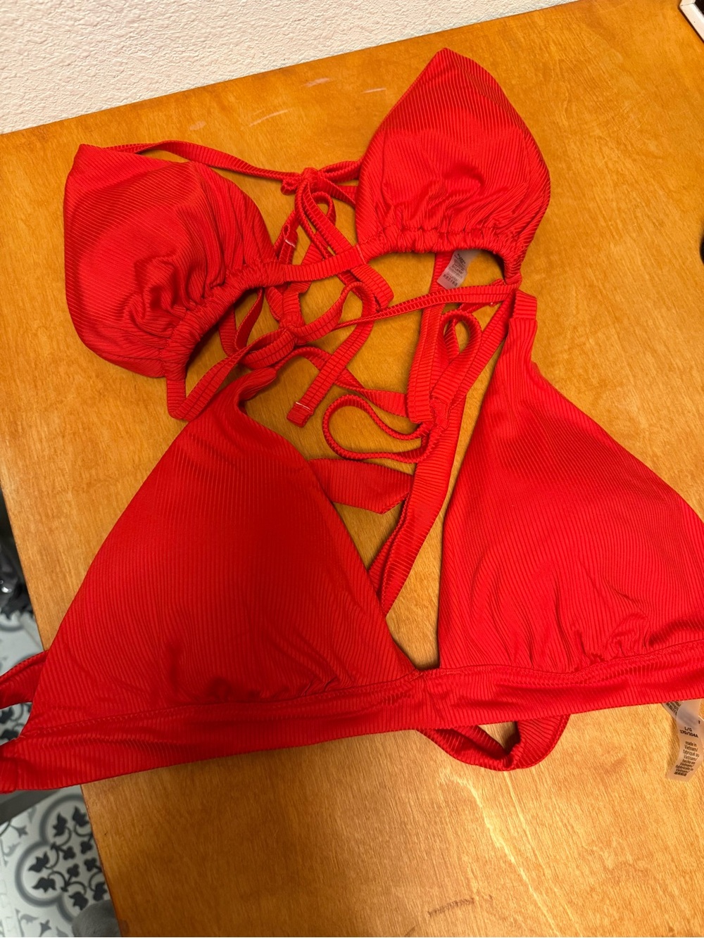 Victoria's Secret Red Ribbed Ruffle Bikini Set - Picture 2 of 3